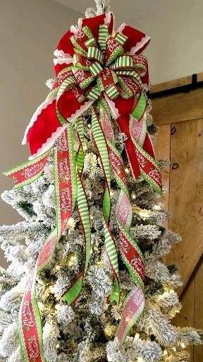 Christmas Tree Topper Bow,  Whimsical Christmas Decor,  Red White Green Christmas -   18 christmas tree topper diy star ideas