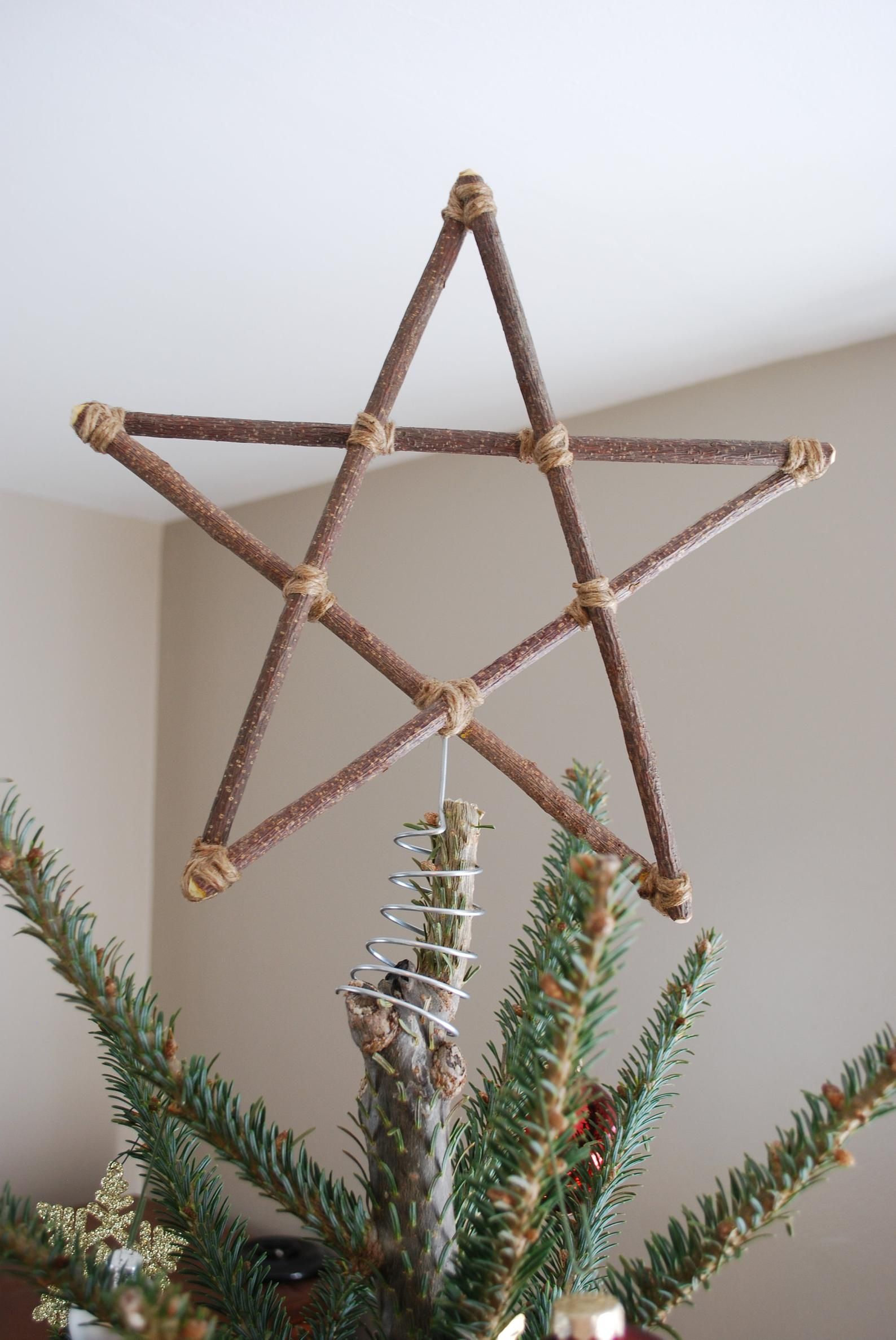 MEDIUM 11 inch Christmas Tree Star Natural Wood and Twine / Christmas Tree Topper Sticks Branches Primitive Eco Friendly Woodland Decor -   18 christmas tree topper diy star ideas