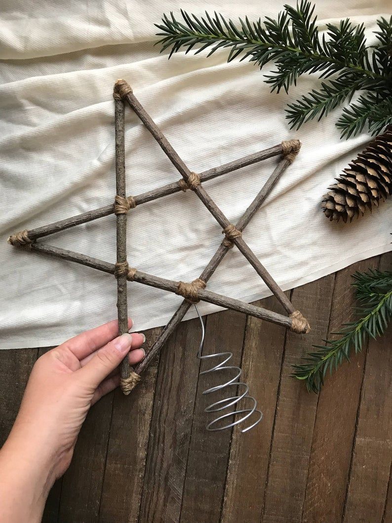 MEDIUM 11 inch Christmas Tree Star Natural Wood and Twine / Christmas Tree Topper Sticks Branches Primitive Eco Friendly Woodland Decor -   18 christmas tree topper diy star ideas
