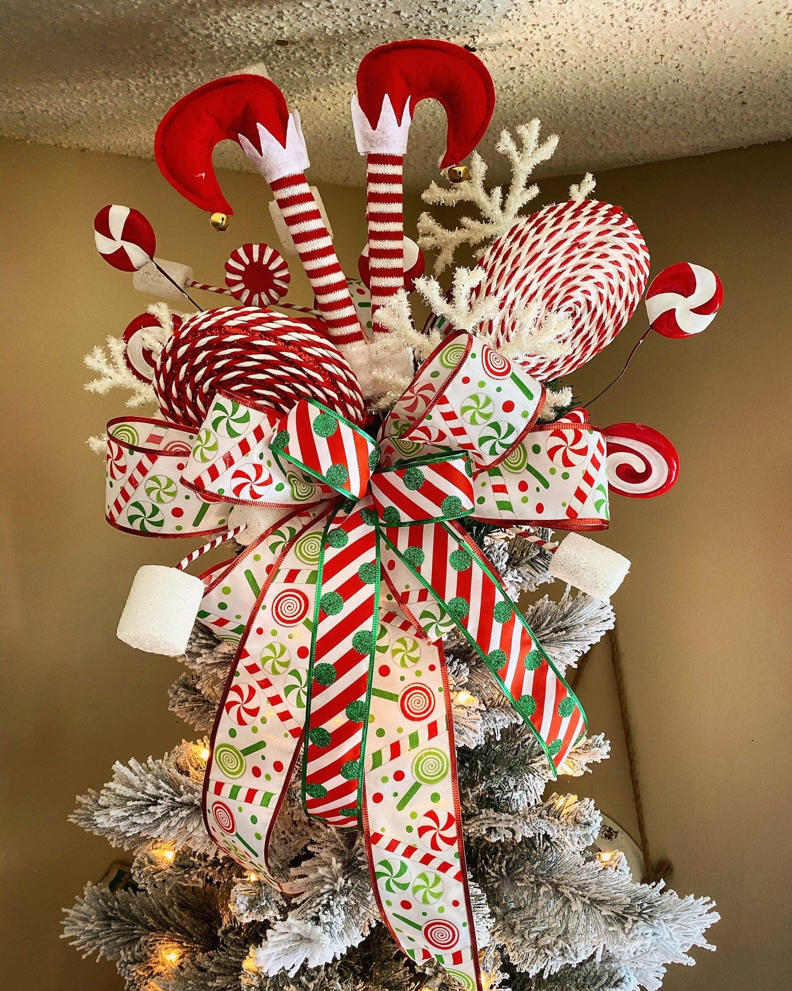 Christmas Decorations, Christmas Tree Topper, Christmas Tree Topper Bow with Streamers, Christmas Tree Decor, Elf Leg, Christmas Wreath -   18 xmas tree topper diy christmas ideas