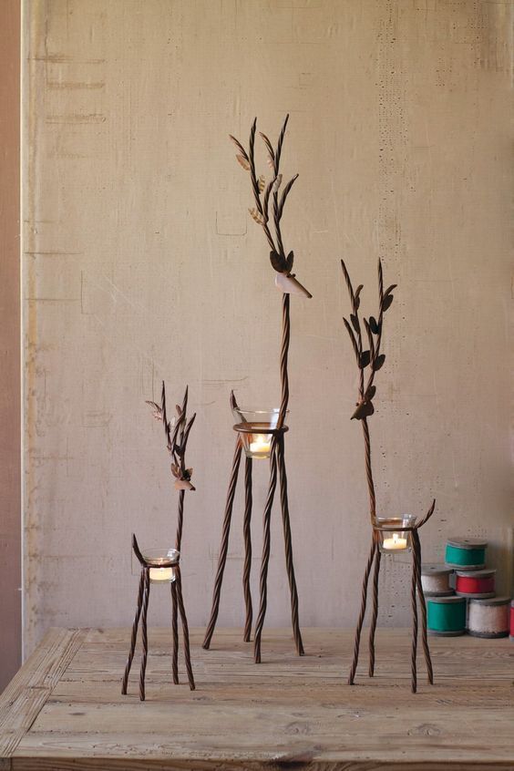 Kalalou Rustic Iron Reindeer With One Tealight - Set Of 3 -   19 christmas decor diy how to make ideas