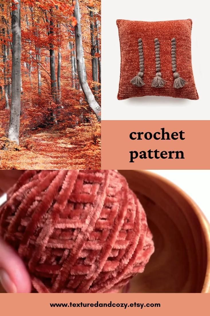 Velvet pillow crochet pattern PDF + video. Square bobble pillow cover with tassels. Home decor -   19 diy Pillows with tassels ideas
