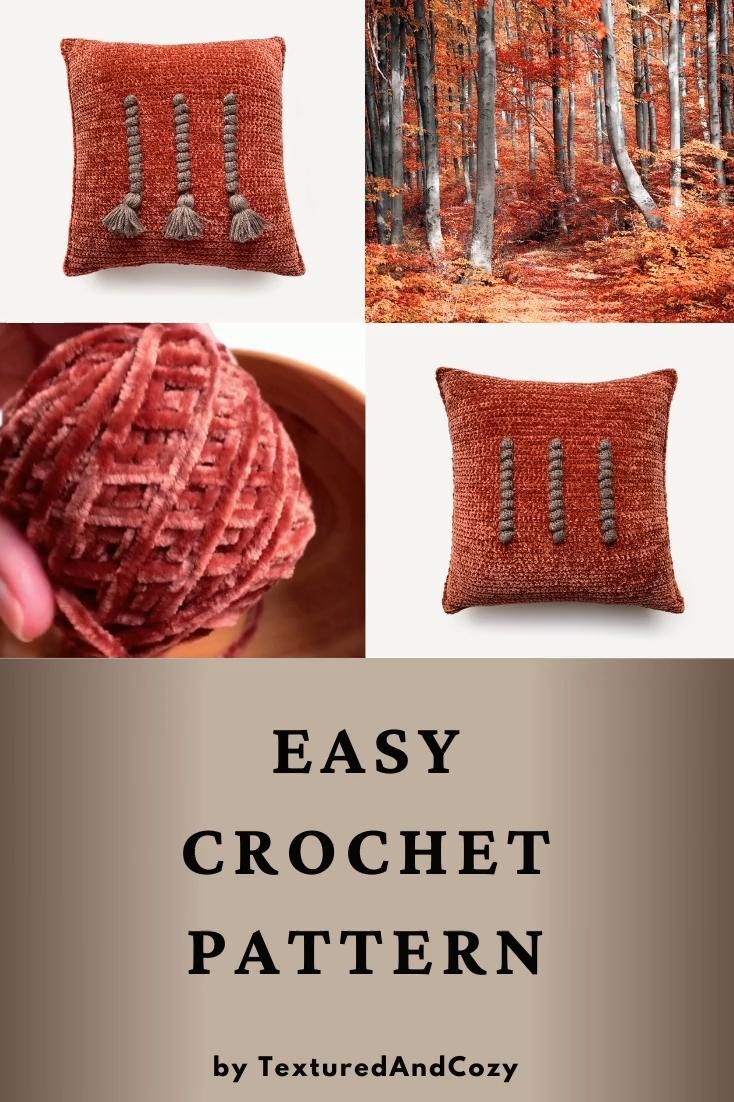 Velvet crochet pillow pattern with tassels and bobbles. Burnt orange pillow case easy PDF pattern -   19 diy Pillows with tassels ideas