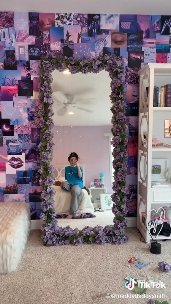Purple flower mirror diy! -   23 room decor diy for girls crafts ideas