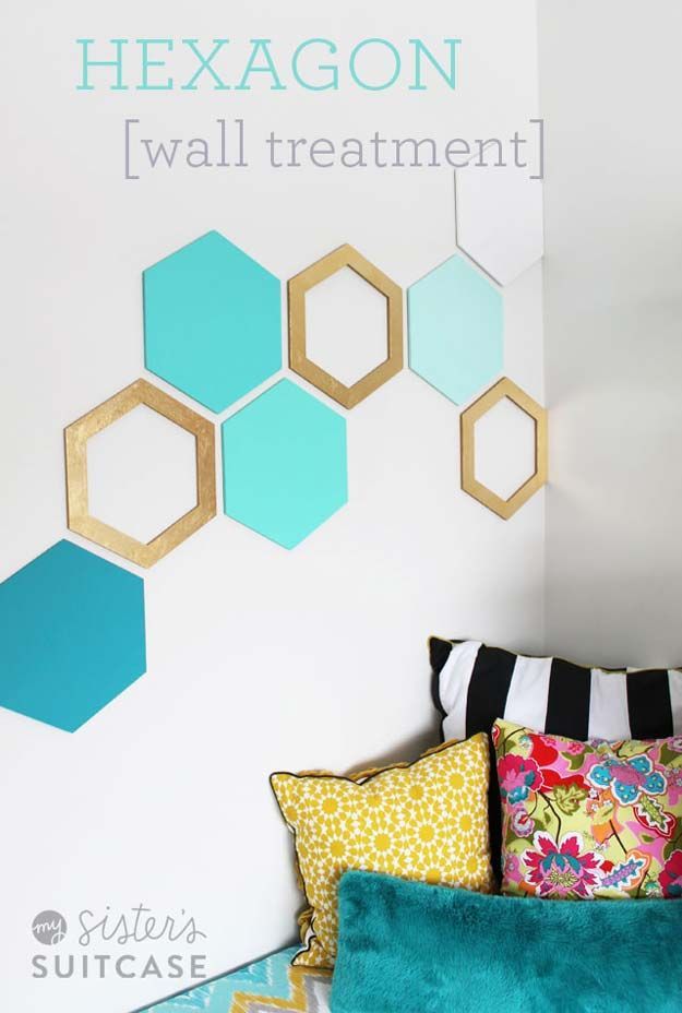 Easy Hexagon Wall Treatment - My Sister's Suitcase - Packed with Creativity -   23 room decor diy for girls crafts ideas