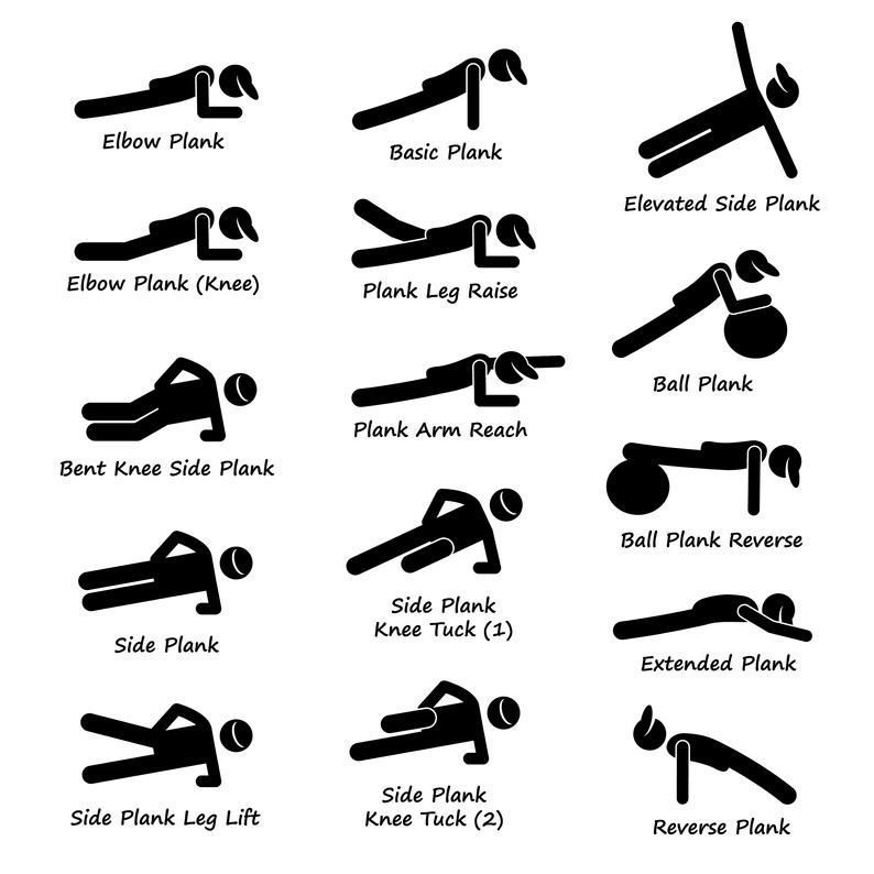 Plank Training Variations Exercise Poses Postures Strength Training Workout Fitness Gym Digital Download Icons Sign Symbol PNG SVG Vector -   24 workouts at home butt ideas