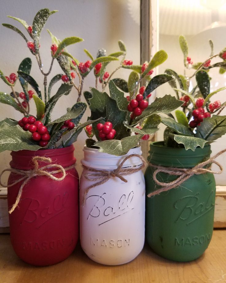 Christmas Mason Jar centerpiece. Christmas Decorations. | Etsy -   16 christmas decorations ideas