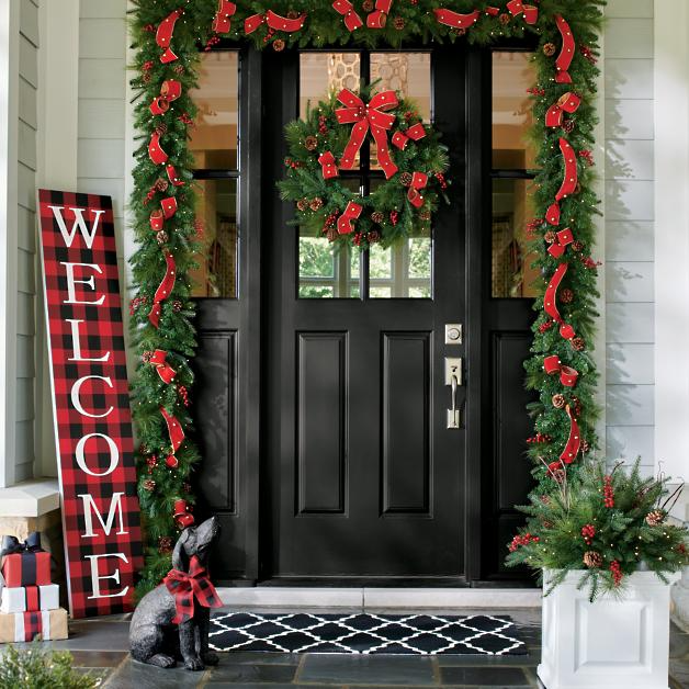Buffalo Check Welcome Sign | Grandin Road -   16 diy christmas decorations for outside porches ideas