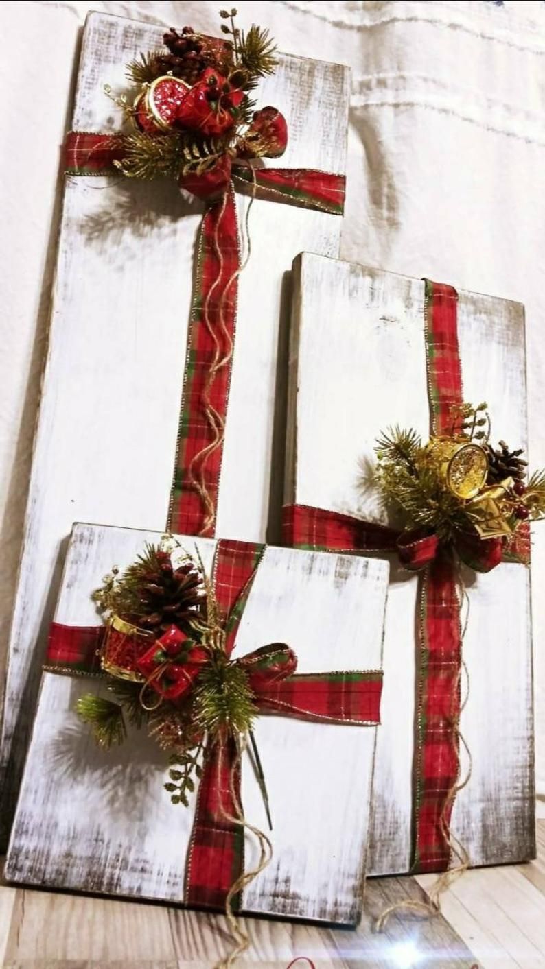 Farmhouse rustic faux wood presents. Christmas porch decor . | Etsy -   Popular