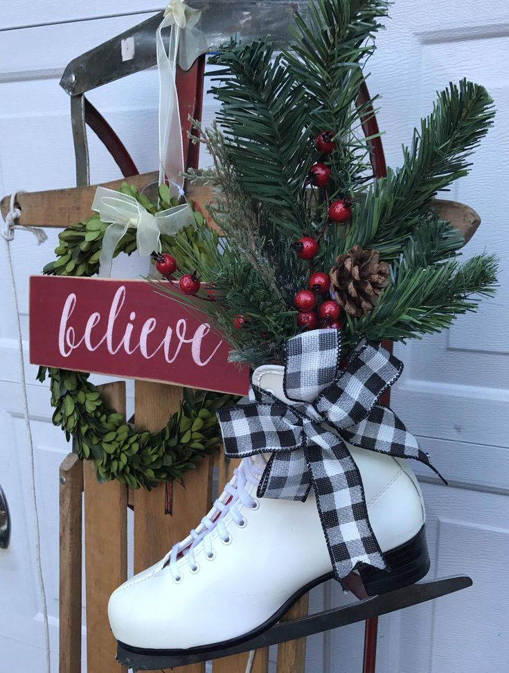 Decorated Ice Skate Ice Skate Hanging Christmas Figure | Etsy -   17 diy christmas decorations for outside porches ideas