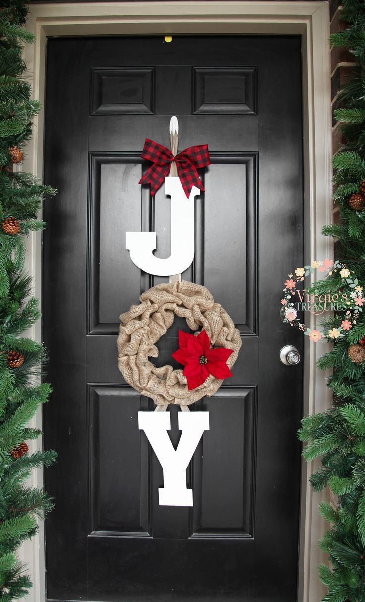 Joy Door Hanger-JOY 3-Piece Wooden Letter & Wreath Set-Door | Etsy -   17 diy christmas decorations for outside porches ideas