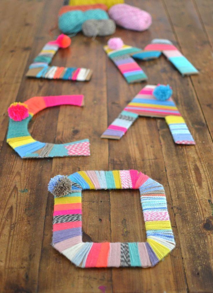 Yarn Wrapped Cardboard Letters -   17 diy projects for kids teen crafts ideas