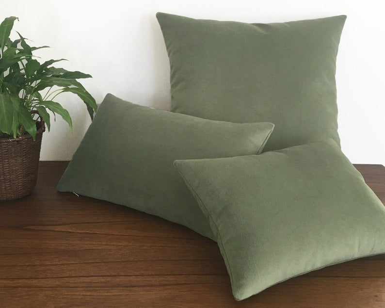 Sage Green Velvet Suede Decorative Throw Pillow Cover / Pillow Case / Cushion Cover / 18x18