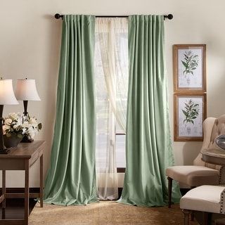 Martha Stewart Lucca Velvet Blackout Back Tab Curtains - Panel Pair or Valance (84-inch - Green)(Polyester, Solid) -   17 sage green living room decor inspiration ideas