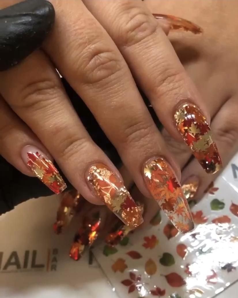 Autumn Style Nailsрџ¤Ћ -   17 thanksgiving nails acrylic coffin simple ideas