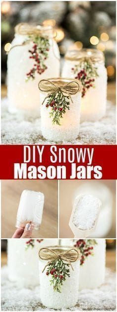 DIY Snowy Mason Jars -   17 xmas crafts decorations ideas
