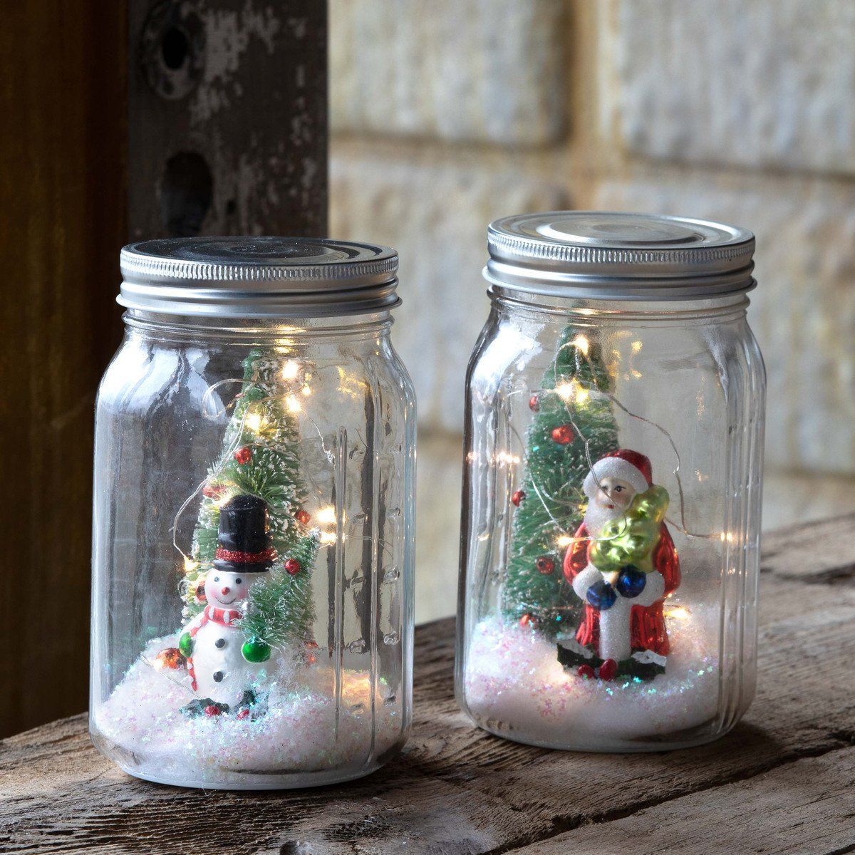 Snowman and Santa Lighted Filled Canning Jar - Set of 2 Assorted Styles -   19 xmas crafts decorations christmas lights ideas