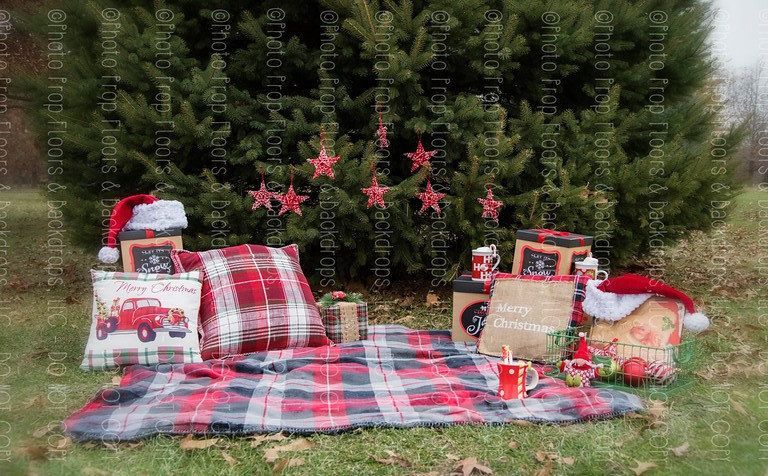 DIGITAL BACKDROP: Christmas Tree Farm Picnic - Download, Background, Composite, Plaid, Newborn, Children, Santa, Babies, Trees, Photography -   21 christmas photoshoot family outdoor ideas