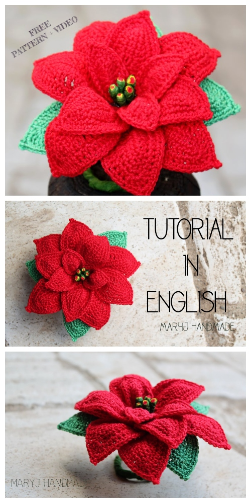 Christmas Crochet Poinsettia Flower Free Pattern-Video -   Popular