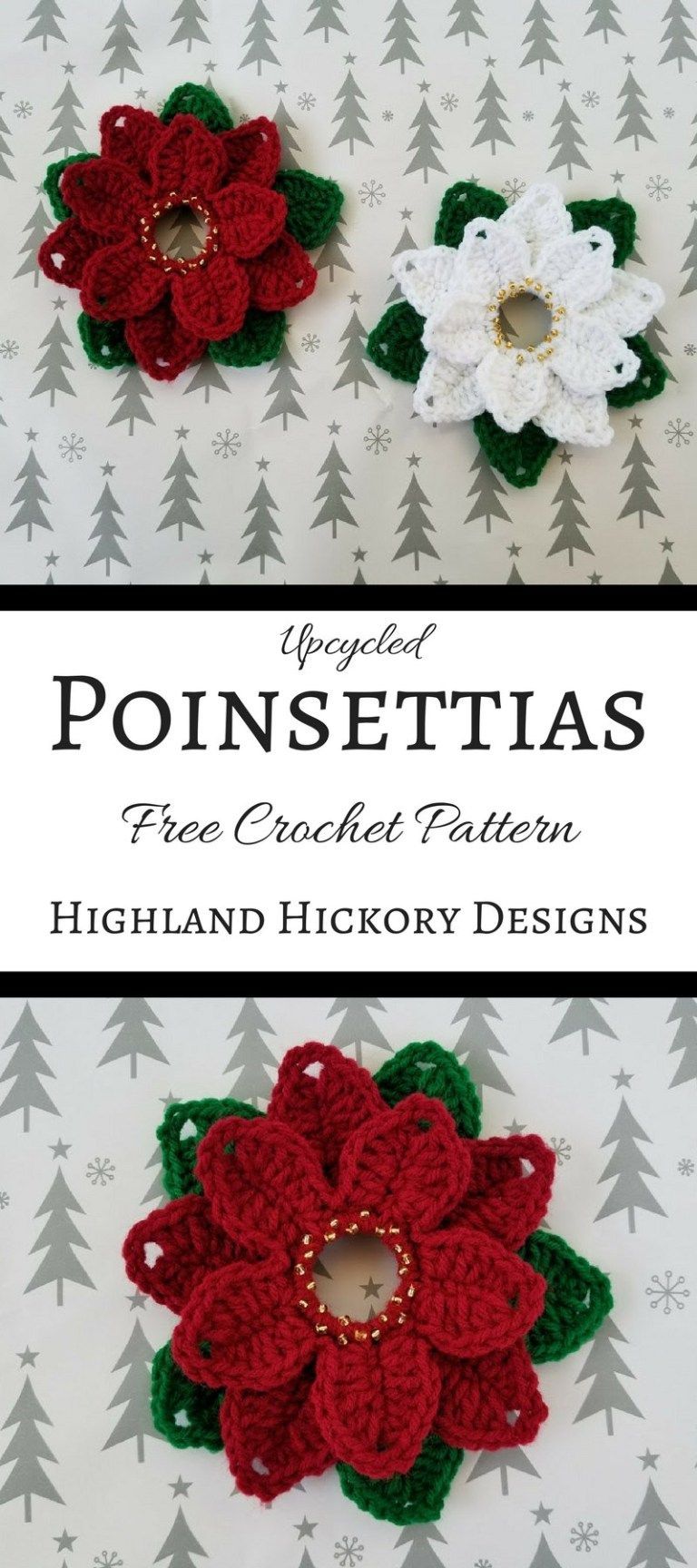 Upcycled Poinsettias - Highland Hickory Designs - Free Crochet Pattern -   23 xmas decorations to make free pattern ideas
